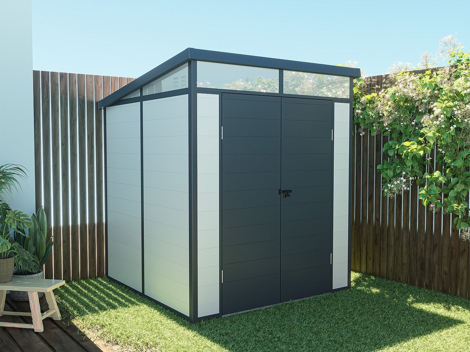 Schowek ogrodowy z szarej żywicy 3,65 m² z podłogą - MINARO