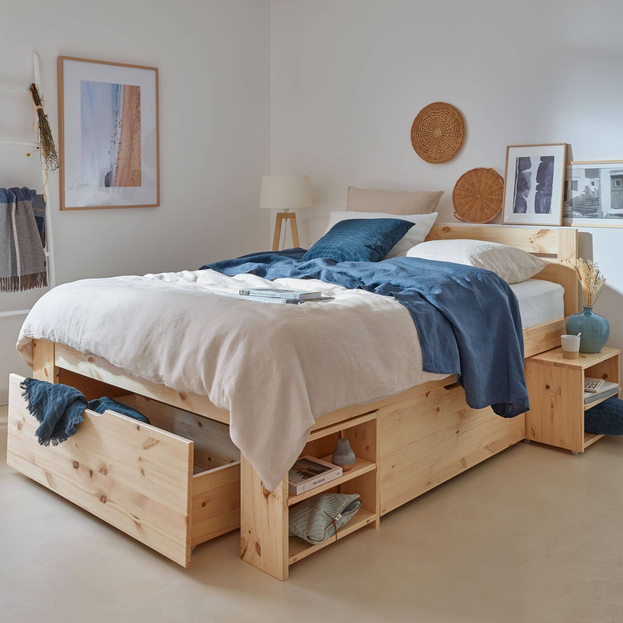 Lit A Rangement Lit rangement bois massif Tara-160 x 200 cm-Naturel | Leroy Merlin