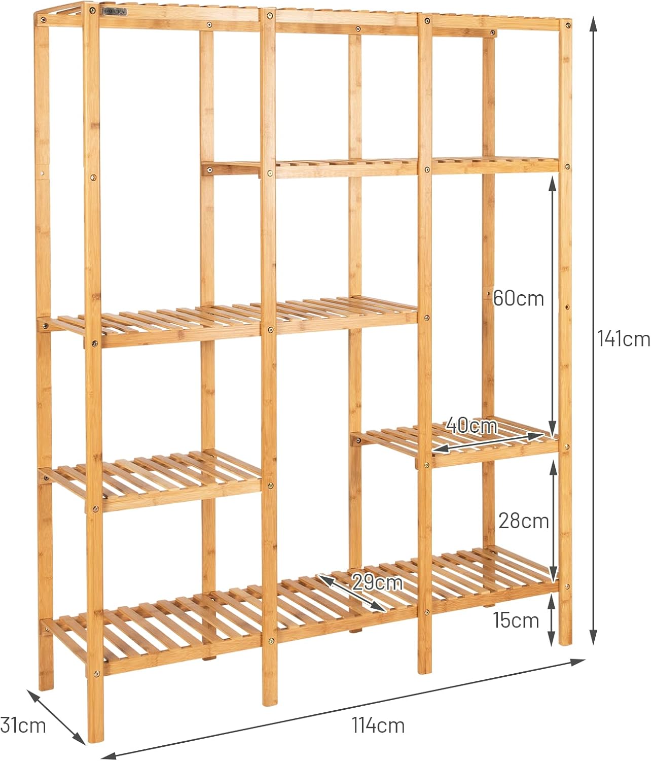Support pour Plantes en Bambou à 5 Niveaux, Porte-Plante pour 12 Plantes en Pot Charge Total 50KG, Support de Rangement, 114 x 31,5 x 141 cm - 3