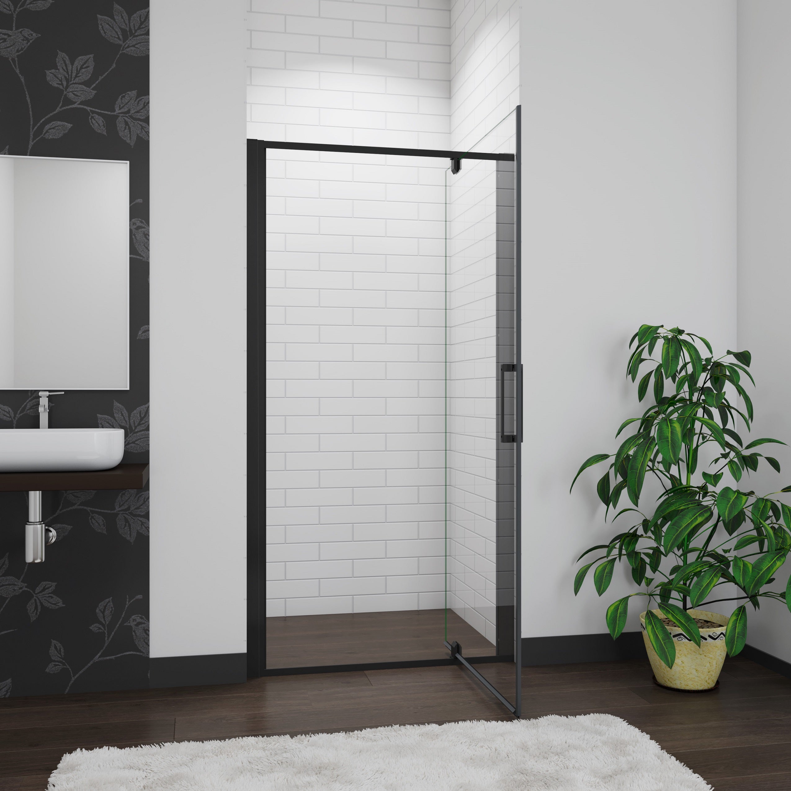 AICA porte de douche noire 90x185cm porte de douche pivotante à 180° en 6mm verre de sécurité Installation en niche - 3