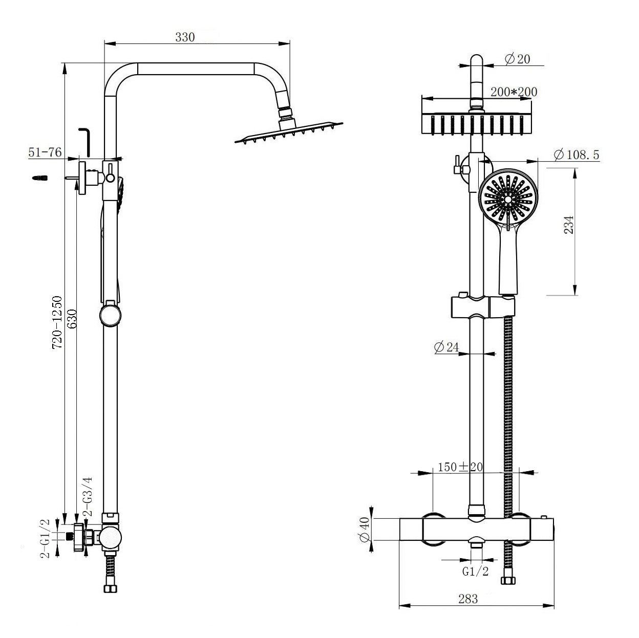 Colonne de douche thermostatique ,AICA kit carré chromé - 2