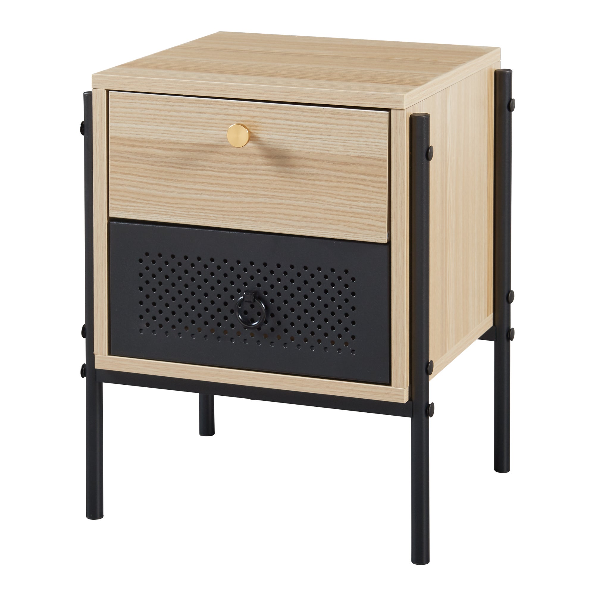 Mesilla de noche Tysnes con cajón 39x35x47 cm - Negro/Efecto Roble [en.casa] - 3