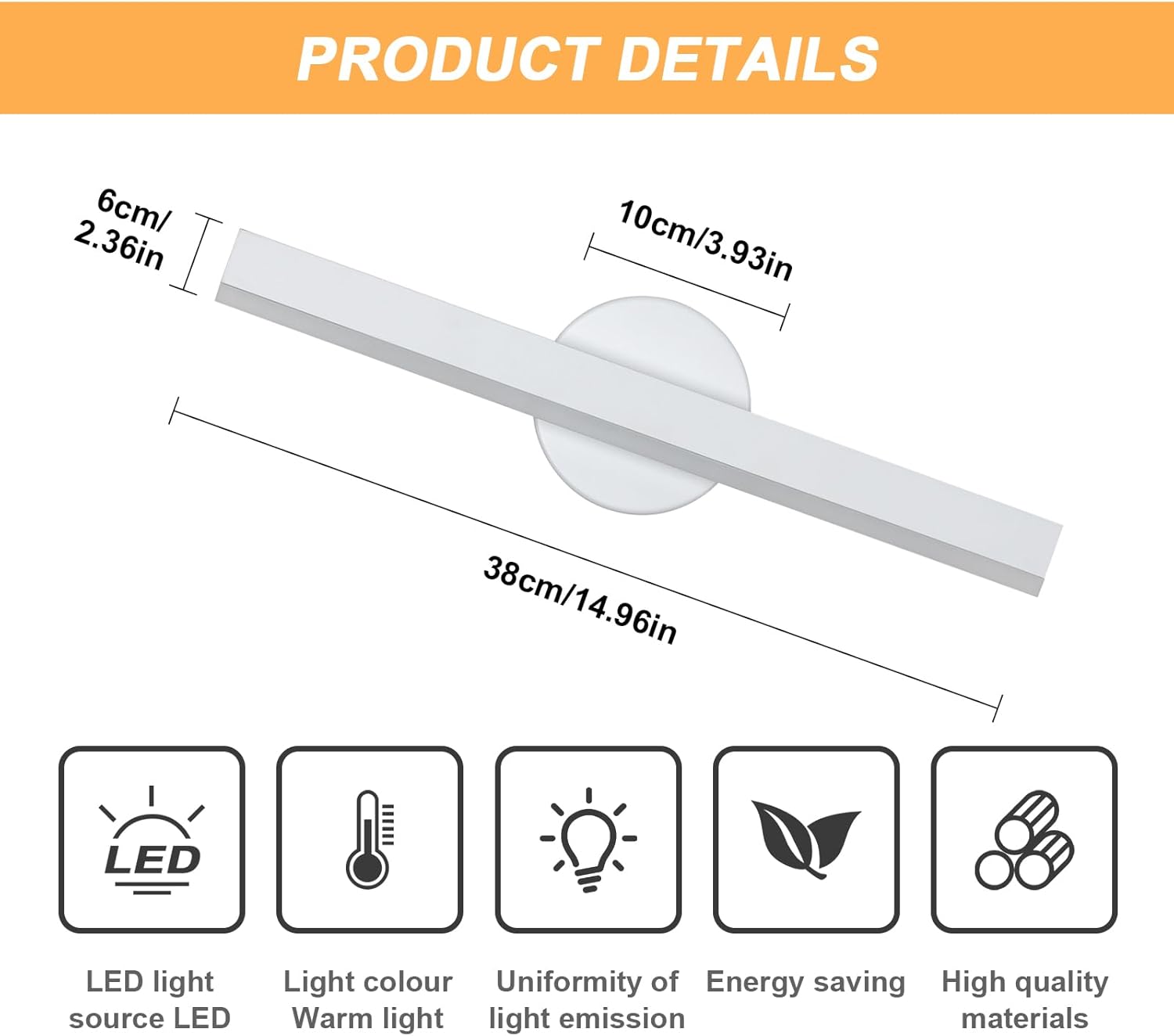 COMELY Applique Murale LED Intérieure 12W 1350 lm, Luminaire Mural Linéaire Orientable 300° 3000K Blanc pour Salon et Couloir - 7