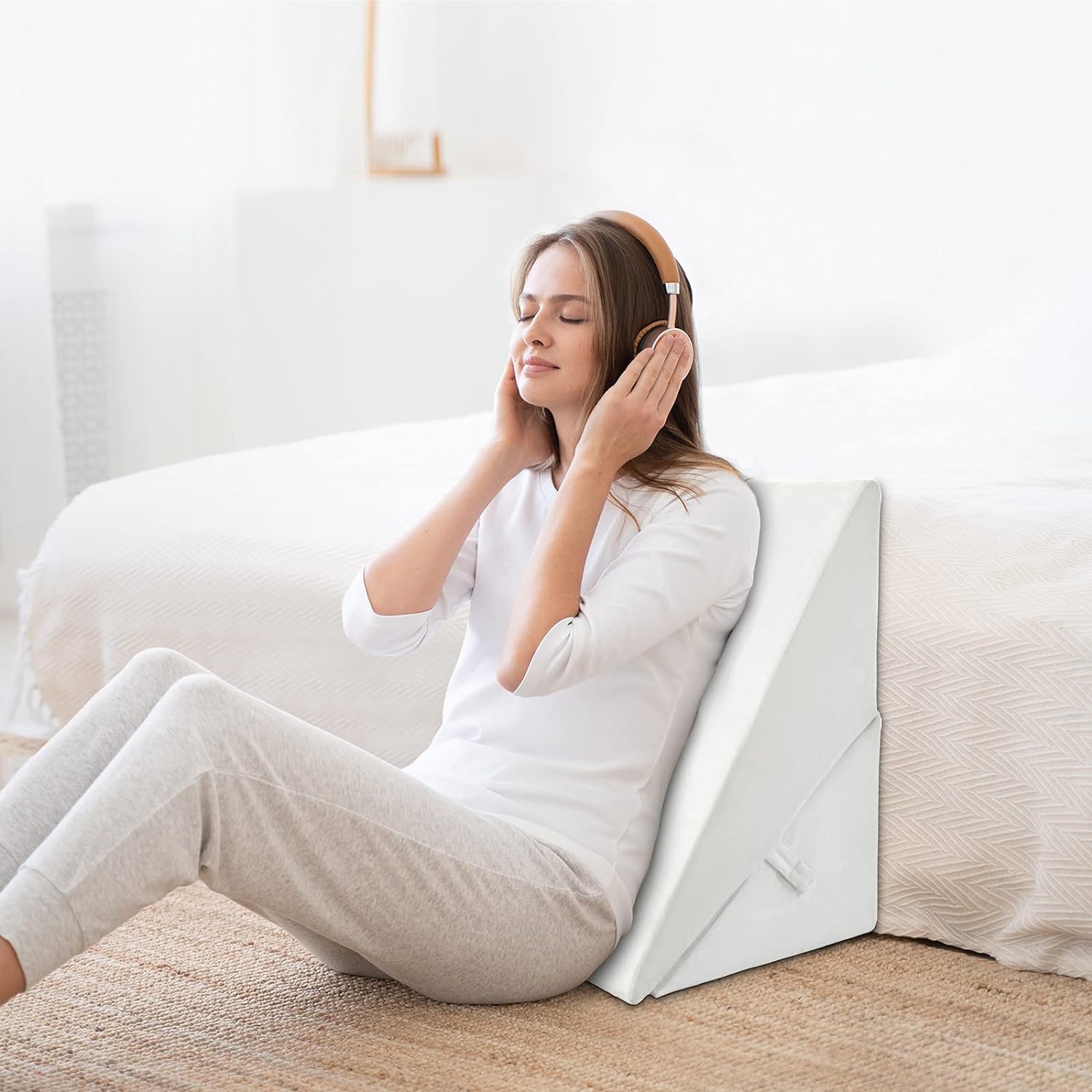 Cojín de soporte triangular multiusos, cojín de respaldo para cama, litera, sofá, almohada terapéutica para aliviar el estrés - 3