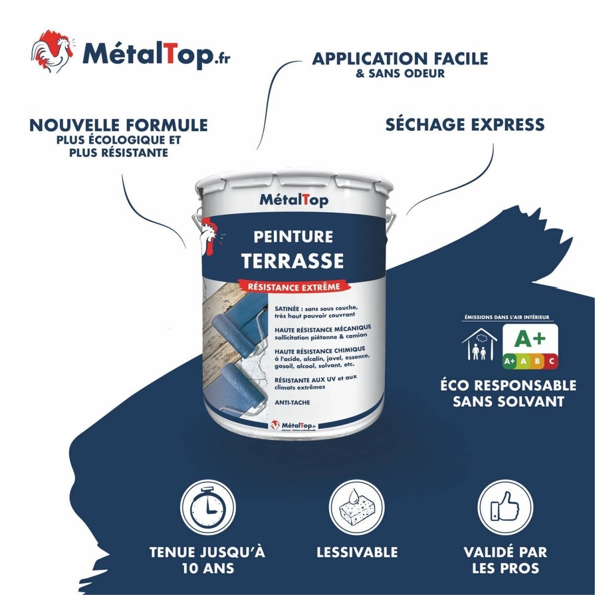 Peinture Terrasse - Noir foncé - RAL 9005 - 15 L - Métaltop - 3