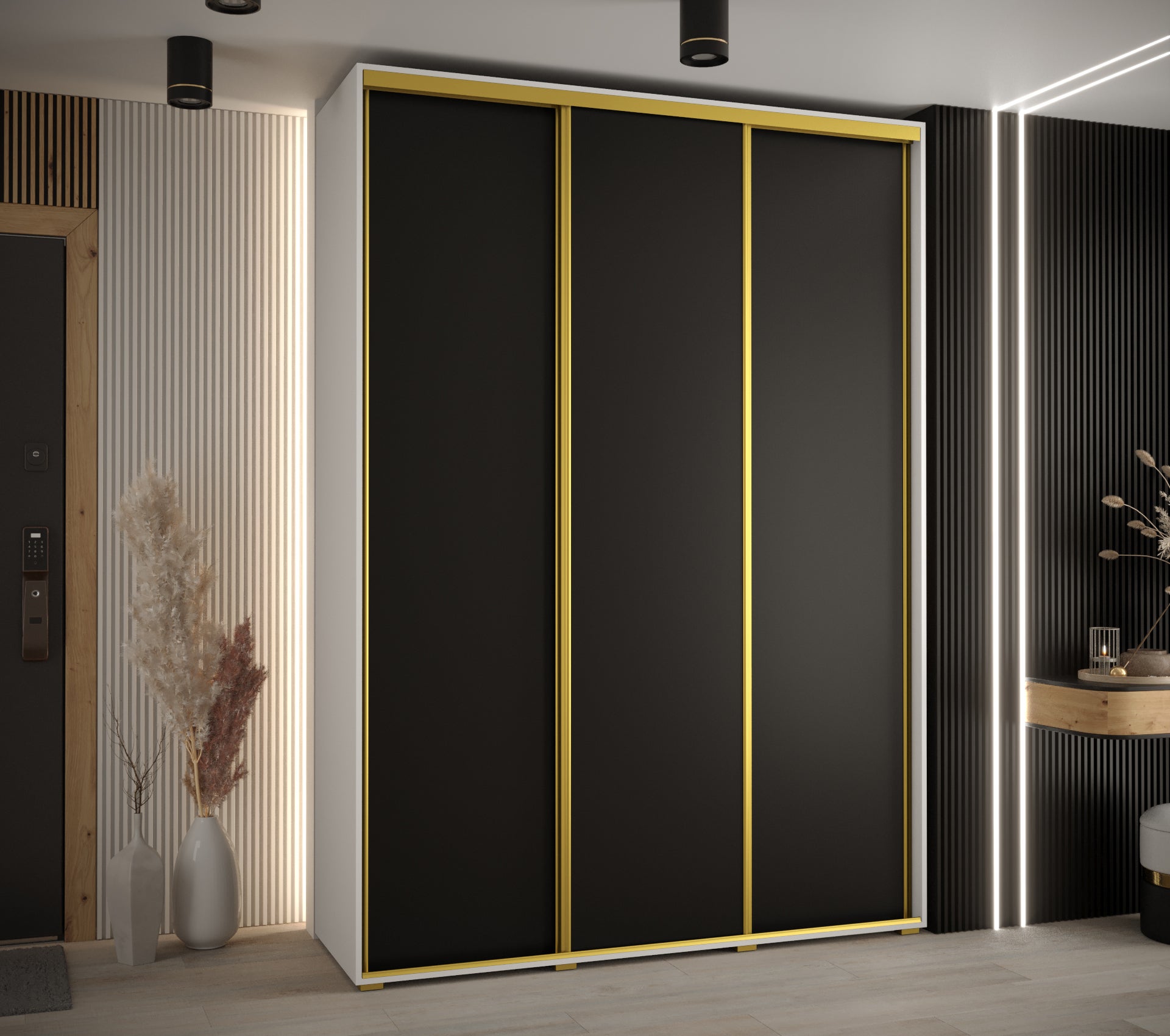 Szafa przesuwna wysoka Davos 1 170 x 60 x 235,2 cm biały + czarny + u. złoty - Abiks Meble - 2