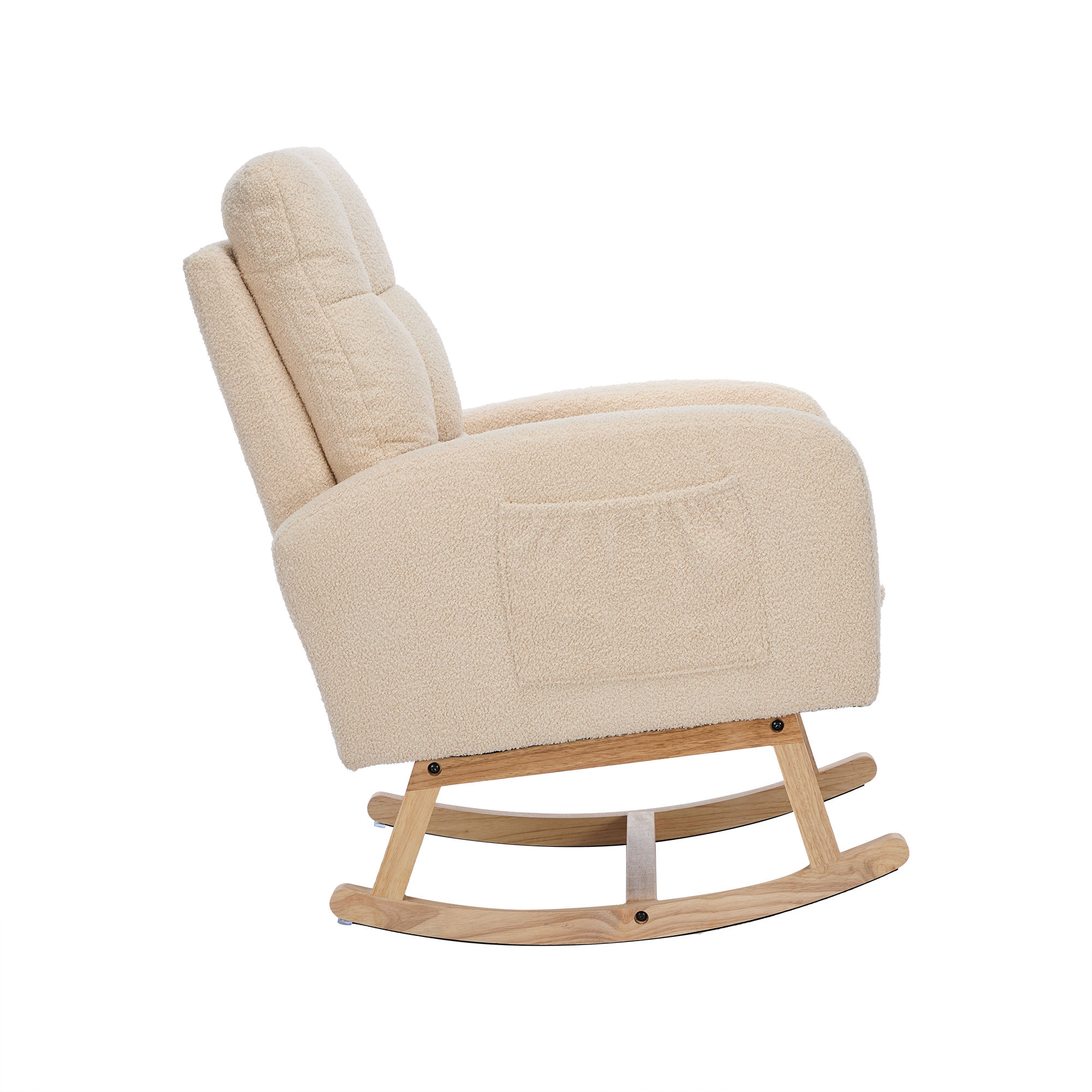 Fauteuil à bascule en velours teddy avec repose-pièds et accoudoirs - 132 x 50 x 99 cm - Structure en bois massif - Beige - 6