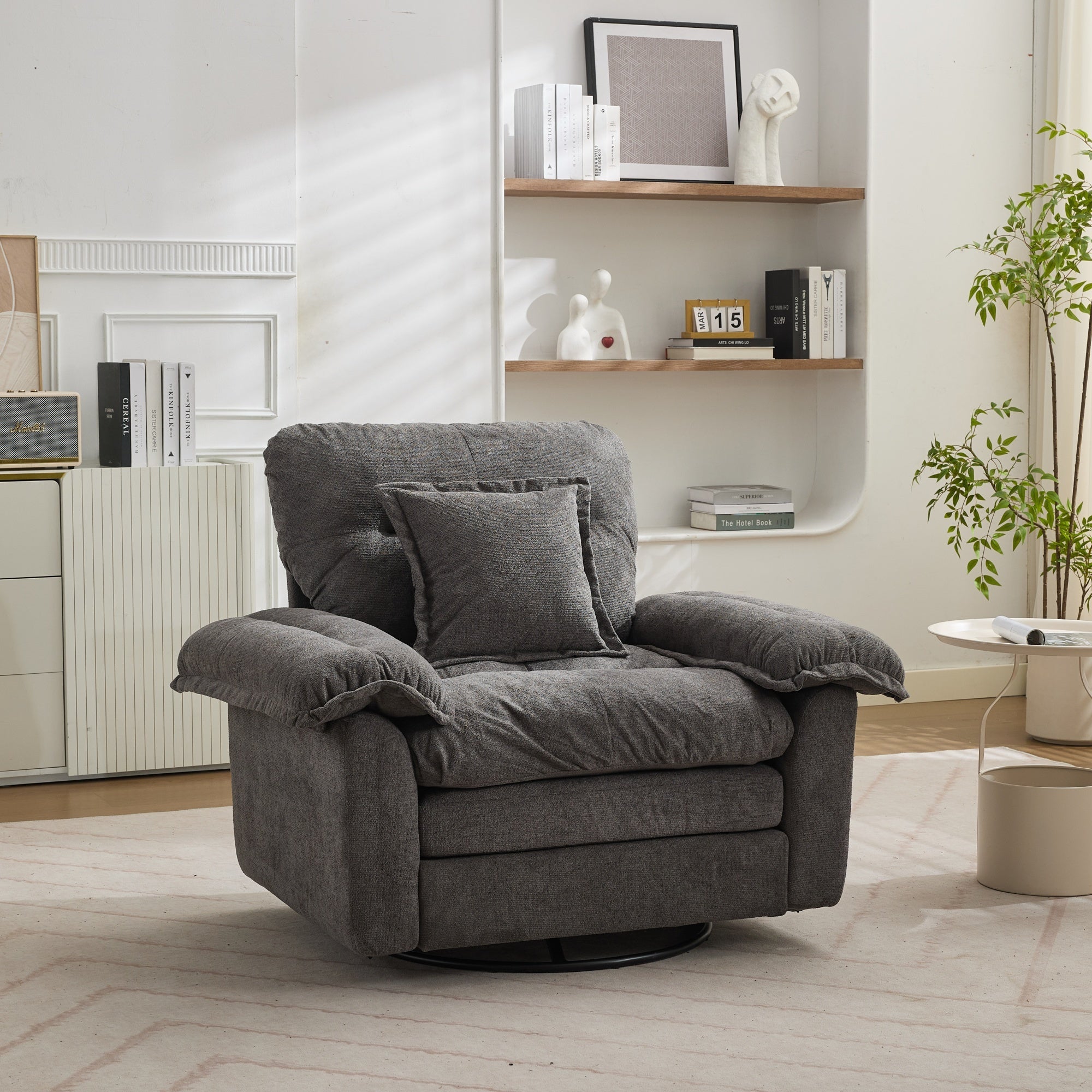 Fauteuil De Lecture Pivotant 360 Oversize Tissu Chenille Avec 
