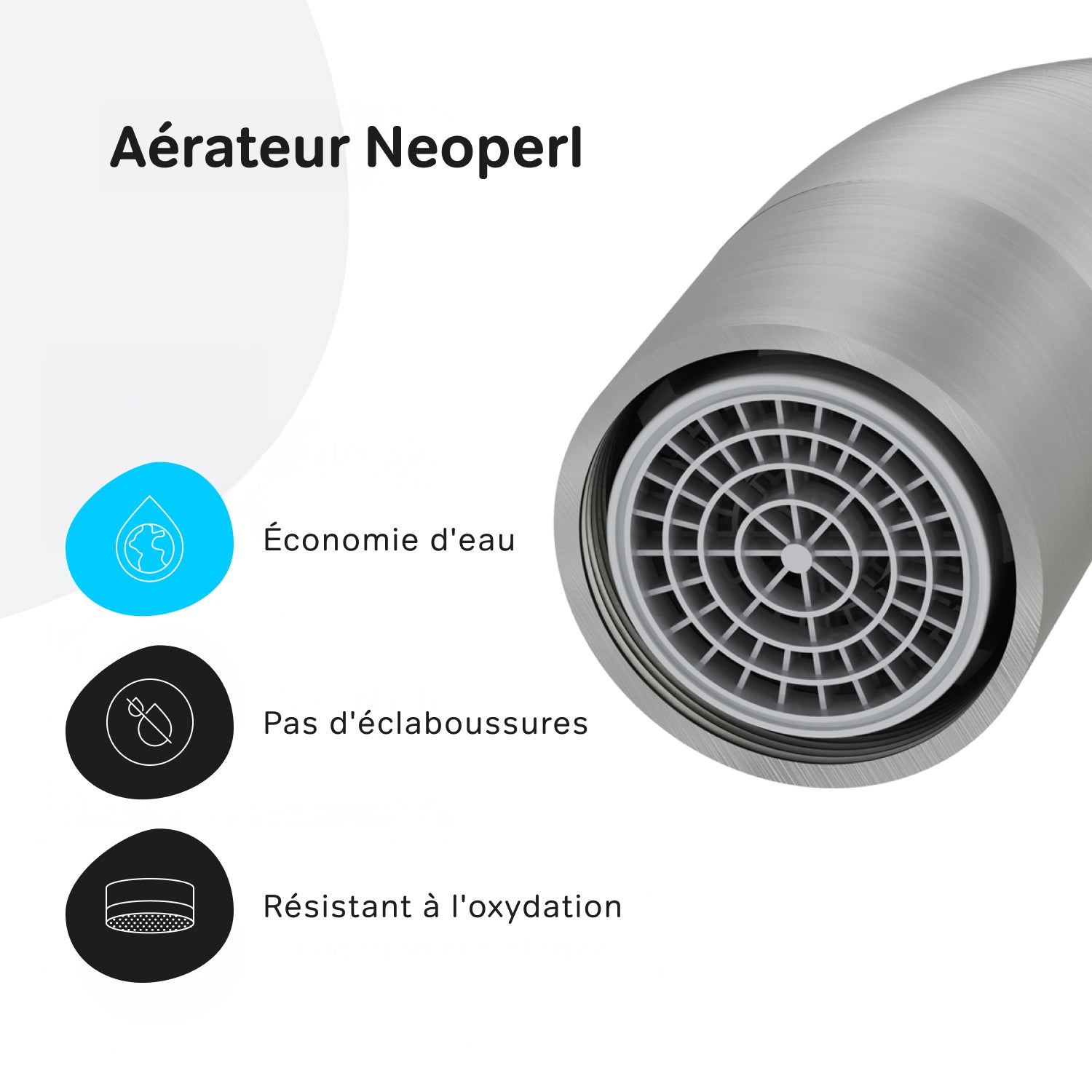 Robinet de Cuisine 360° Rotatif en Acier Inoxydable, Mitigeur de Cuisine avec Aérateur Détachable – Robinet Moderne pour Évier de Cuisine AM.PM - 3