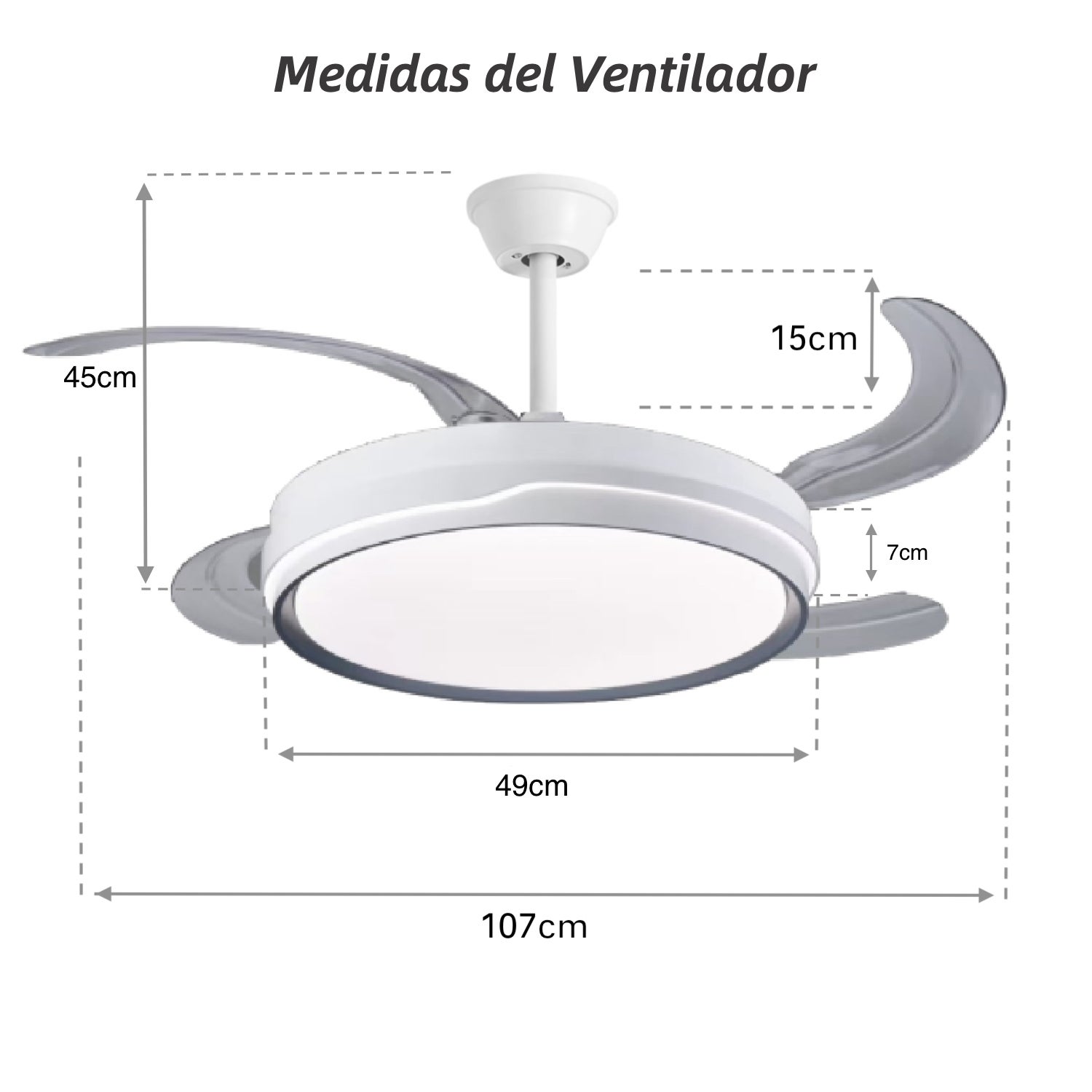 Ventilador de Techo con Luz Motor DC Ultra Silencioso con Aspas Plegables LED 70W Blanco FLMFSD-2301 - 5