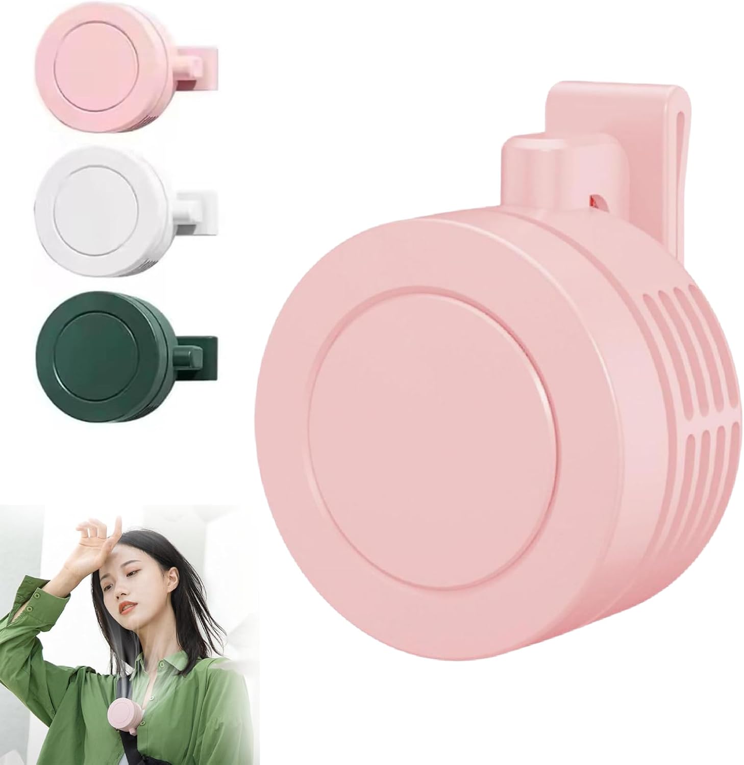 Mini wentylator elektryczny z klipsem, przenośny, cichy, bez łopatek, ładowany przez USB, na baterie, obrót o 360°, regulowany w 3 prędkościach