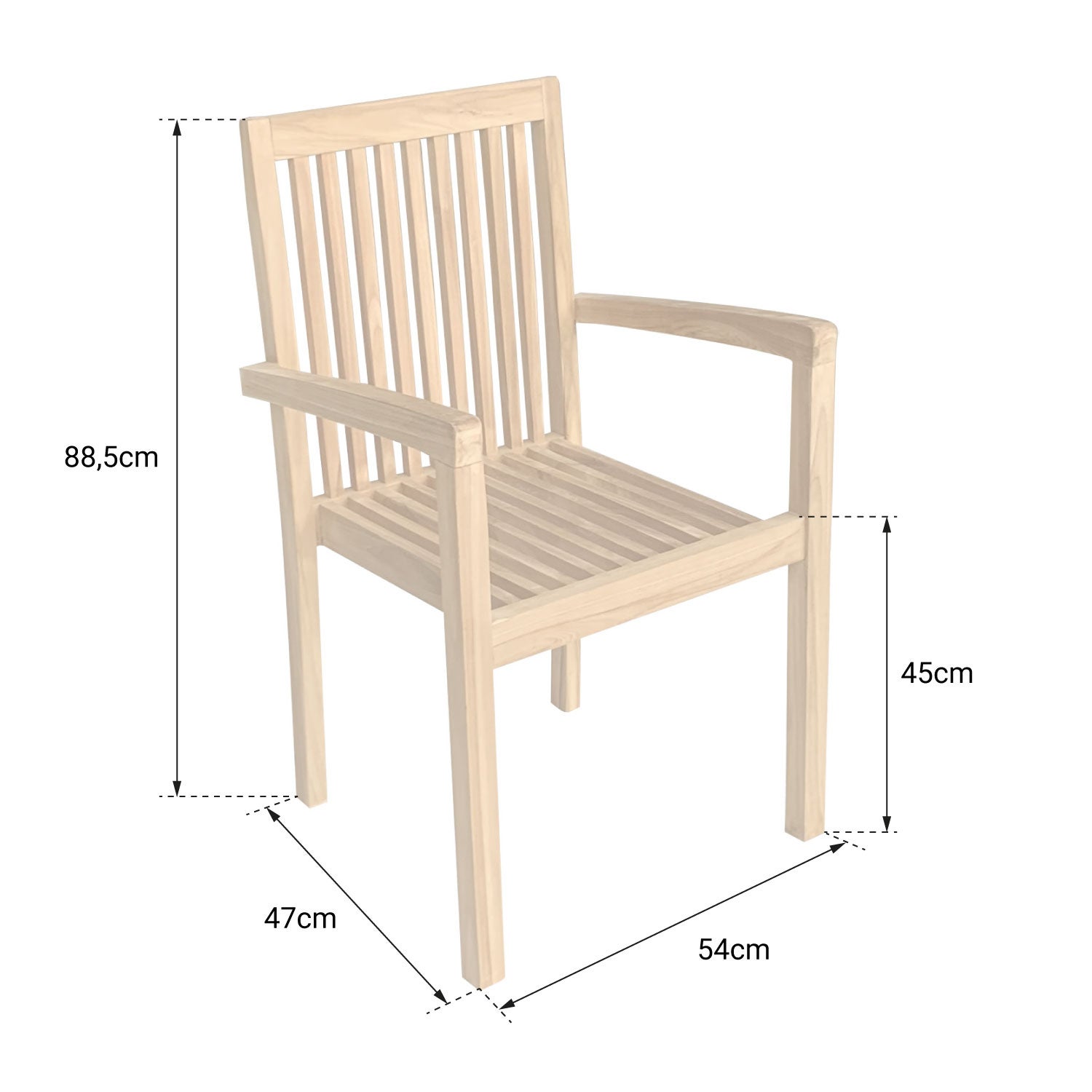 Lot de 4 Chaise de jardin sans coussin JAVA en Teck Marron - 6