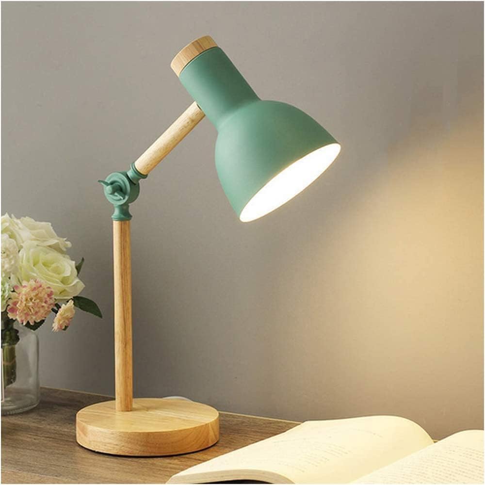 Lampe De Table Chevet Bois Moderne Abat-jour Métal Réglable - Vert