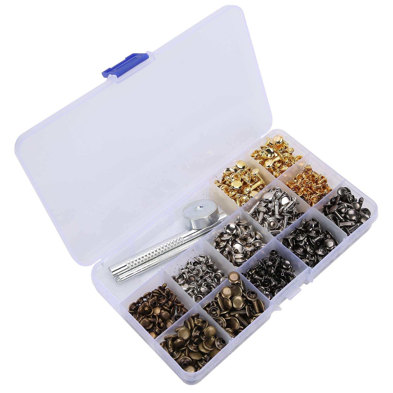 Glarks Lot de 240 rivets en cuir avec 5 outils de réglage de