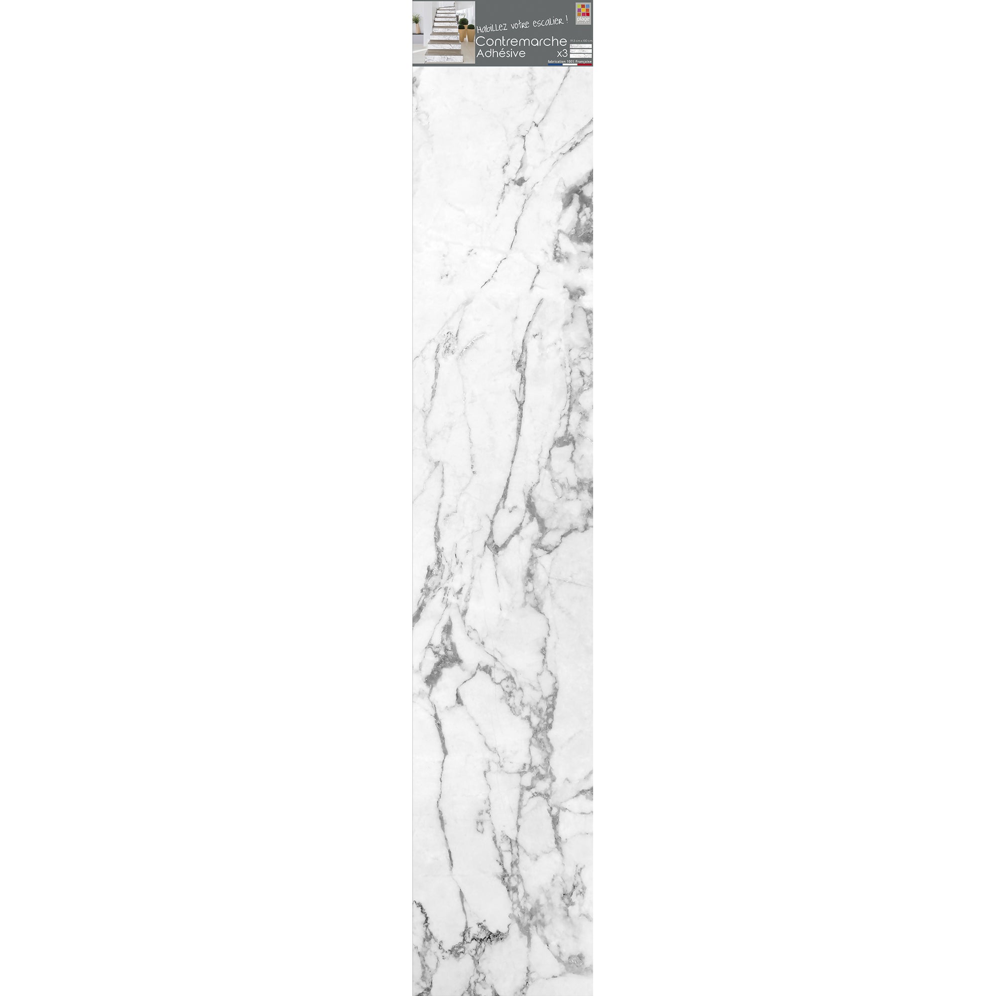 Contremarche adhésive autocollante, imitation de marbre blanc avec les rayures grises, x3, 19,5 X 100 cm - 2