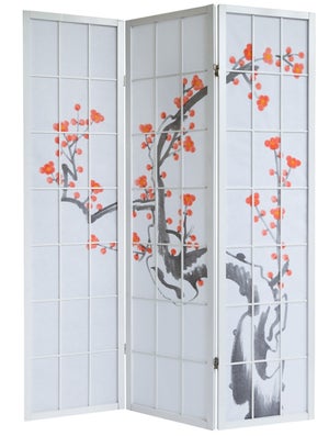 Paravento Giapponese Shoji A 3 Pannelli, Legno Marrone Con Carta Di Riso, 175x132 Cm