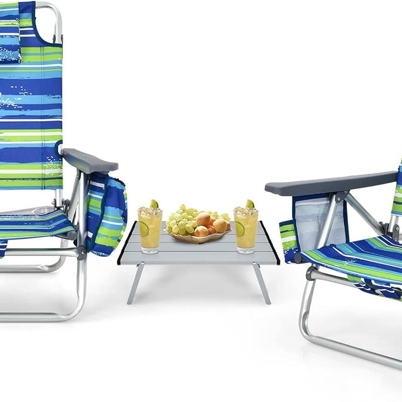 2 Krzesła Kempingowe z 5 Regulowanymi Pozycjami i Stolikiem Ogrodowym, nie Wymagają Montażu, do Użytku na Trawniku/w Ogrodzie/przy Basenie, Niebieski