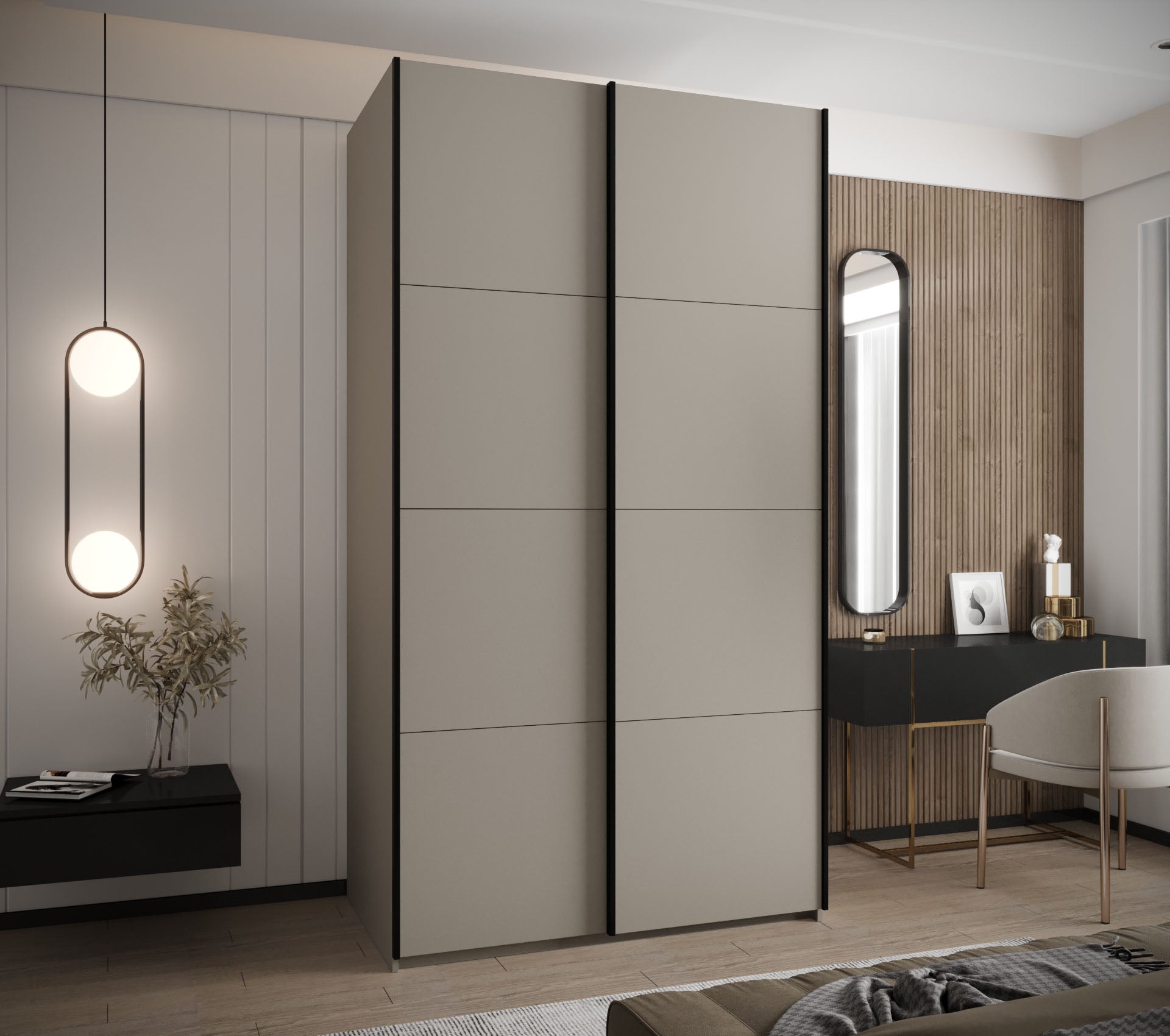 Szafa przesuwna wysoka Lux 1 140 x 64 x 245,5 cm kaszmir + kaszmir + u. czarny - Abiks Meble - 2