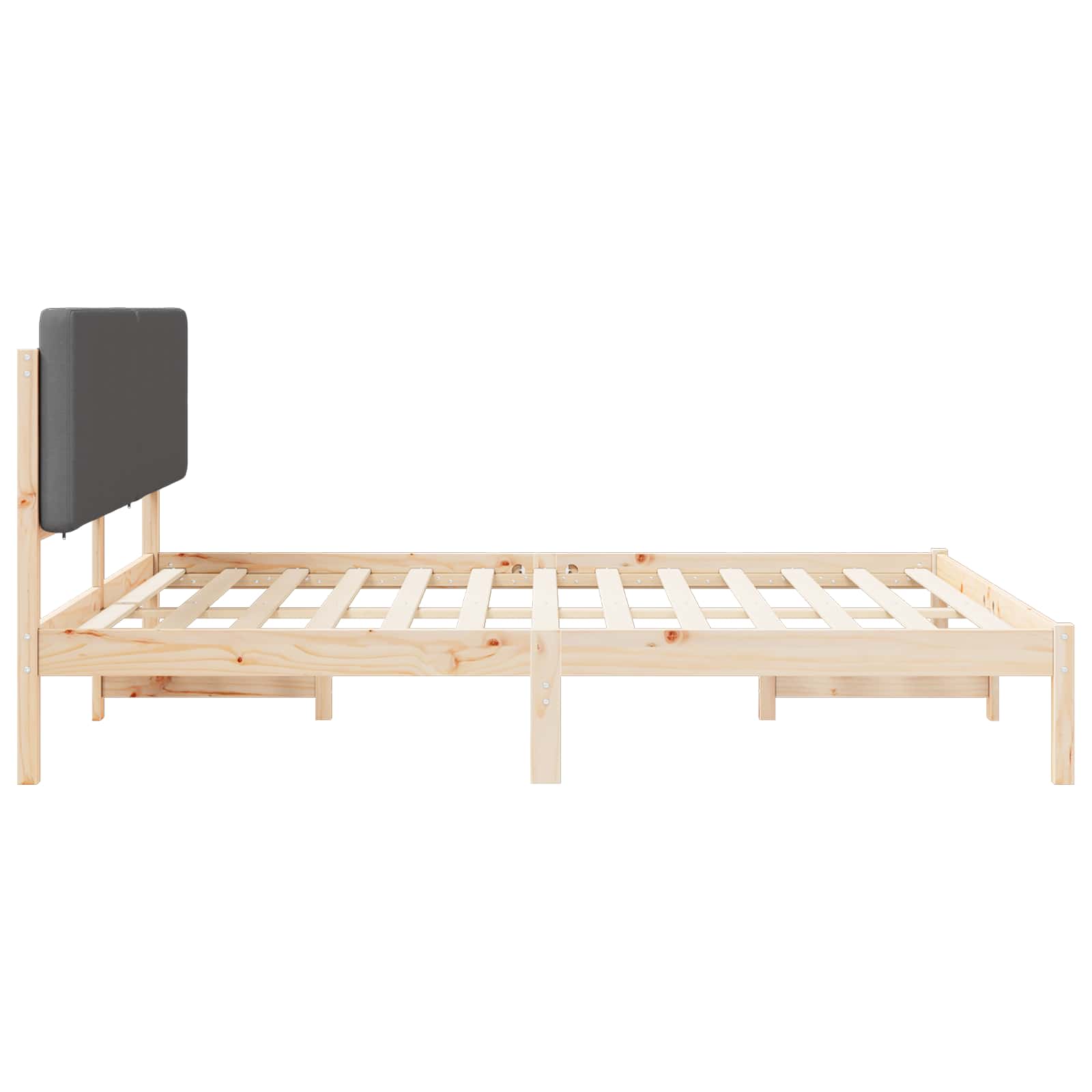 Cadre de lit avec tête de lit rembourrée en pin massif, gris foncé, pour la chambre - 6