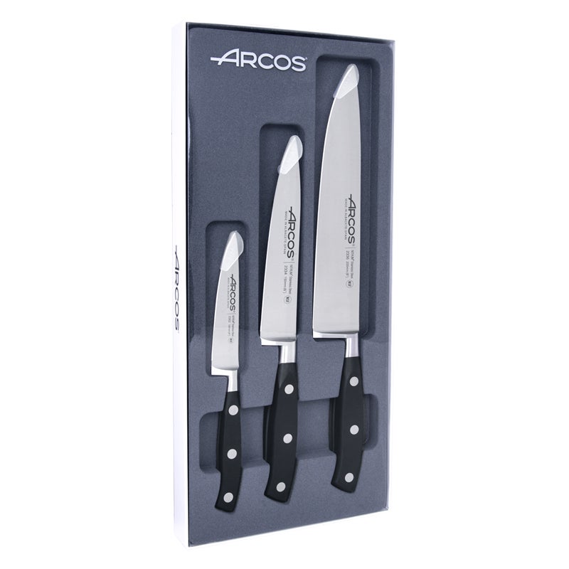 Arcos Serie Riviera - Set Coltelli Da Cucina 3 Pezzi  1 Coltello Da Cuoco Lama Forgiata In Acciaio Inox Nitrum