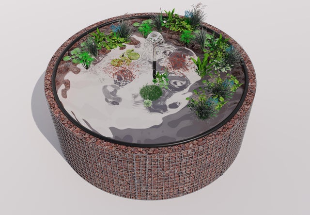 Bassin surélevé en gabion rond, diamètre extérieur 232 cm, hauteur 80 cm, maille 5 x 5 cm, paroi 15 cm