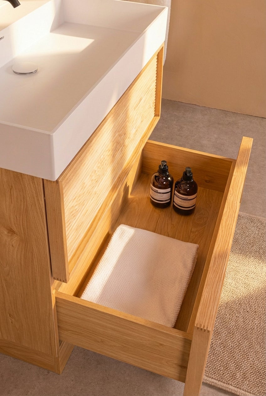 Meuble salle de bain à poser au sol JASPER L80 x H85 x P46 cm couleur chêne clair avec vasque à poser BASS - 7