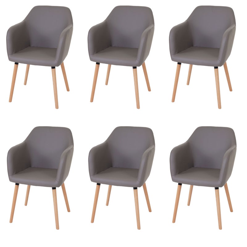 Zestaw 6 krzeseł do jadalni Malmö T381, krzesło kuchenne, design retro 50s ~ imitacja skóry, taupe-szary, jasne nogi