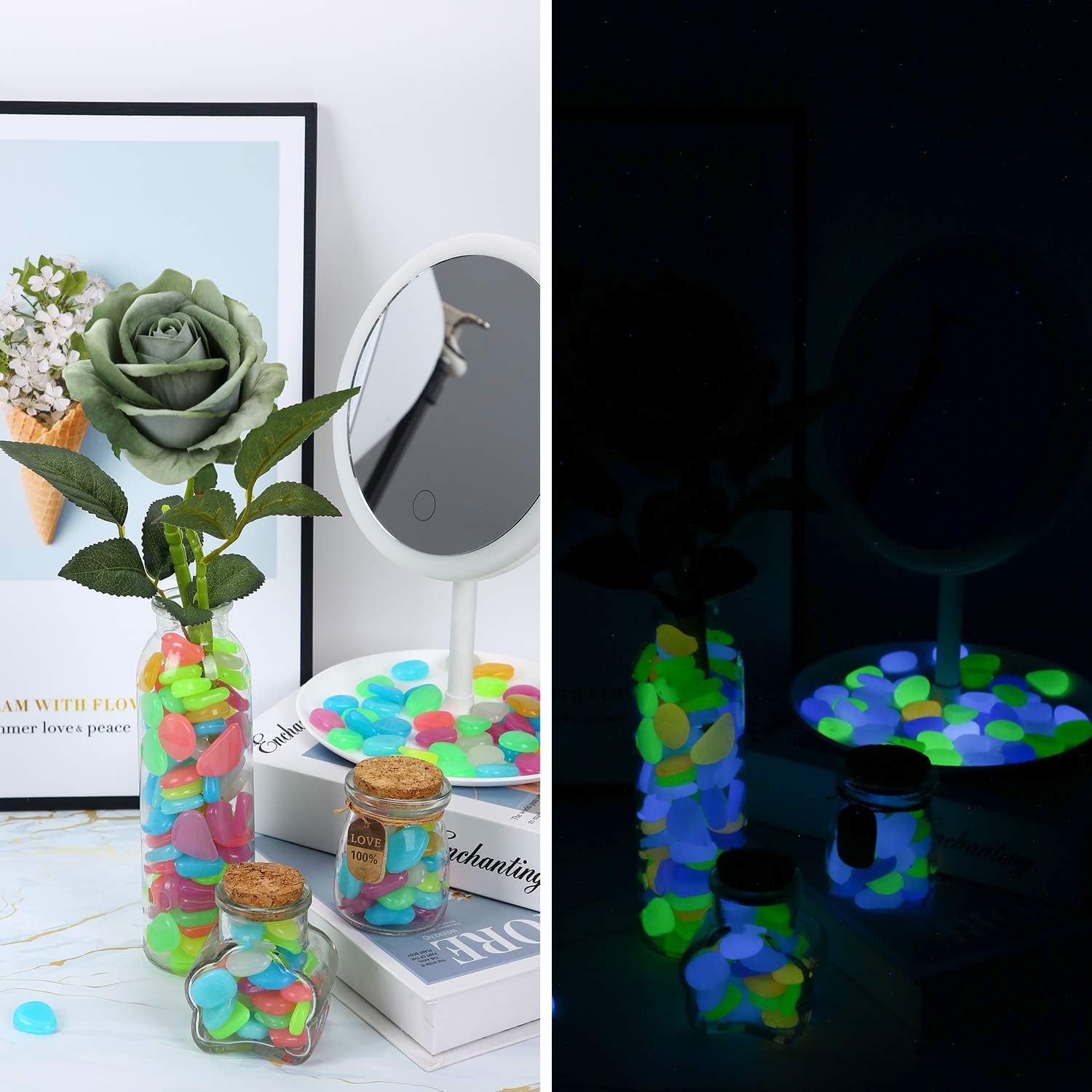 2000 galets artificiels lumineux pour jardin, aquarium, trottoir, piscine, allée, pelouse, terrasse (colorés) - 2