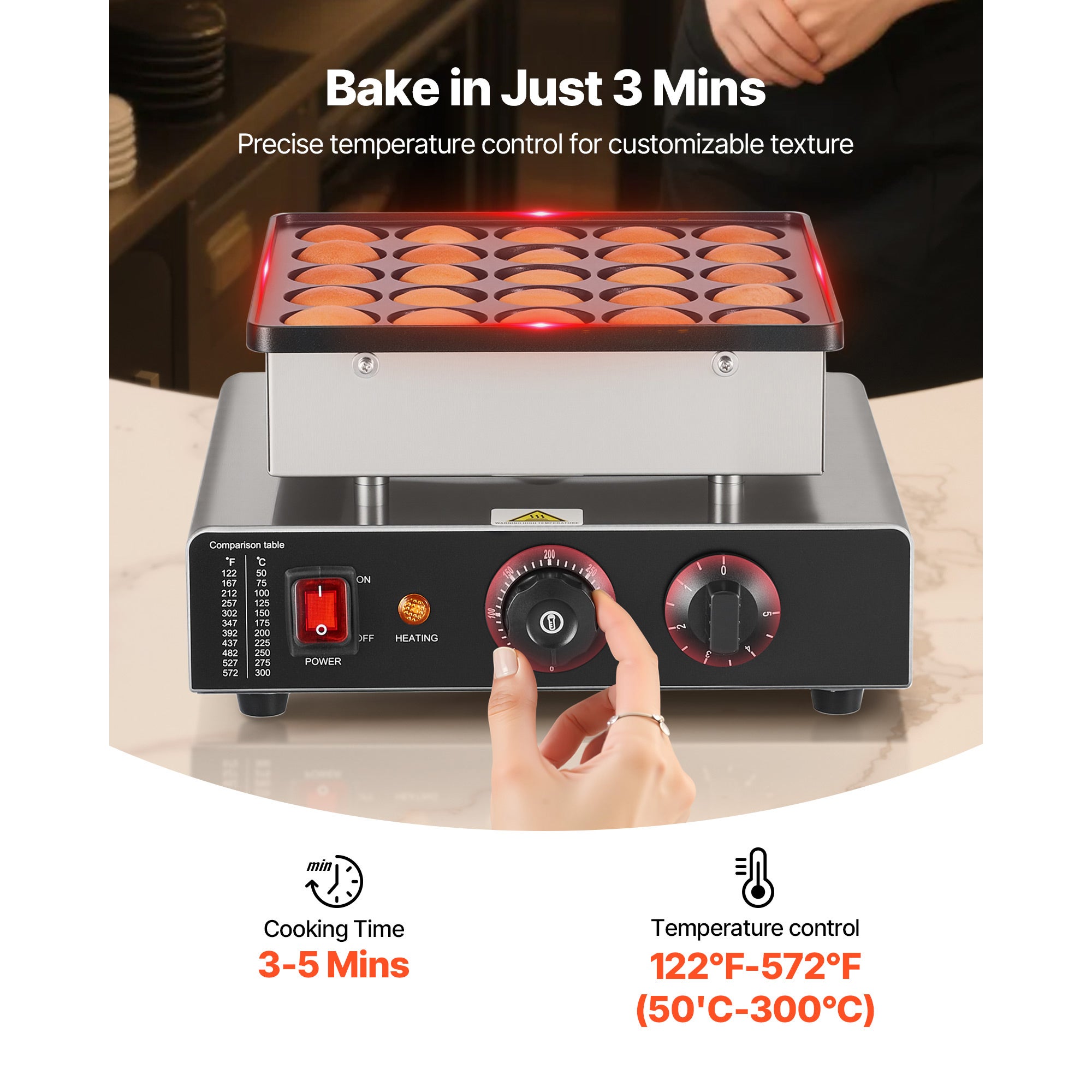 Mini Crepiere Electrique SucceBuy, Appareil a Pancakes 25PCS 43 mm, avec Grille Antiadhesive en Inox, Reglage la Temperature et du Temps, pour Cuisine - 3