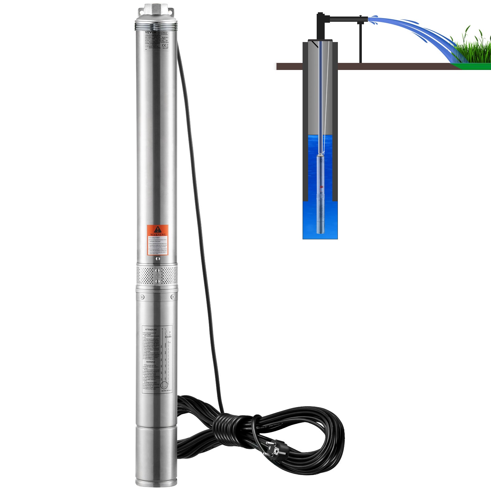 Pompa głębinowa pompa wodna ze stali nierdzewnej 2200W 9,8 m³/h 144m VEVOR