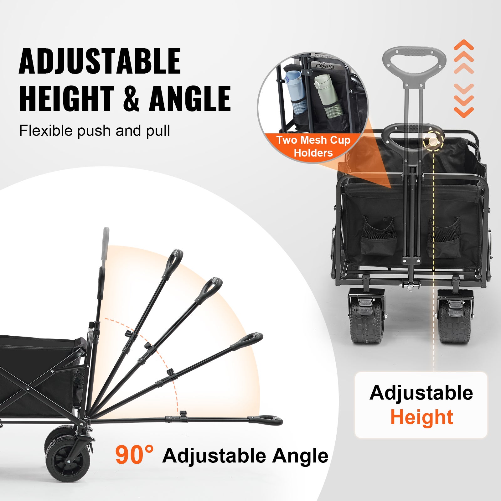 Chariot pliable,VEVOR chariot de plage de 3 pieds cubes avec roues tout terrain,chariot pliable robuste,capacité de poids de 350 lb porte-boissons - 5