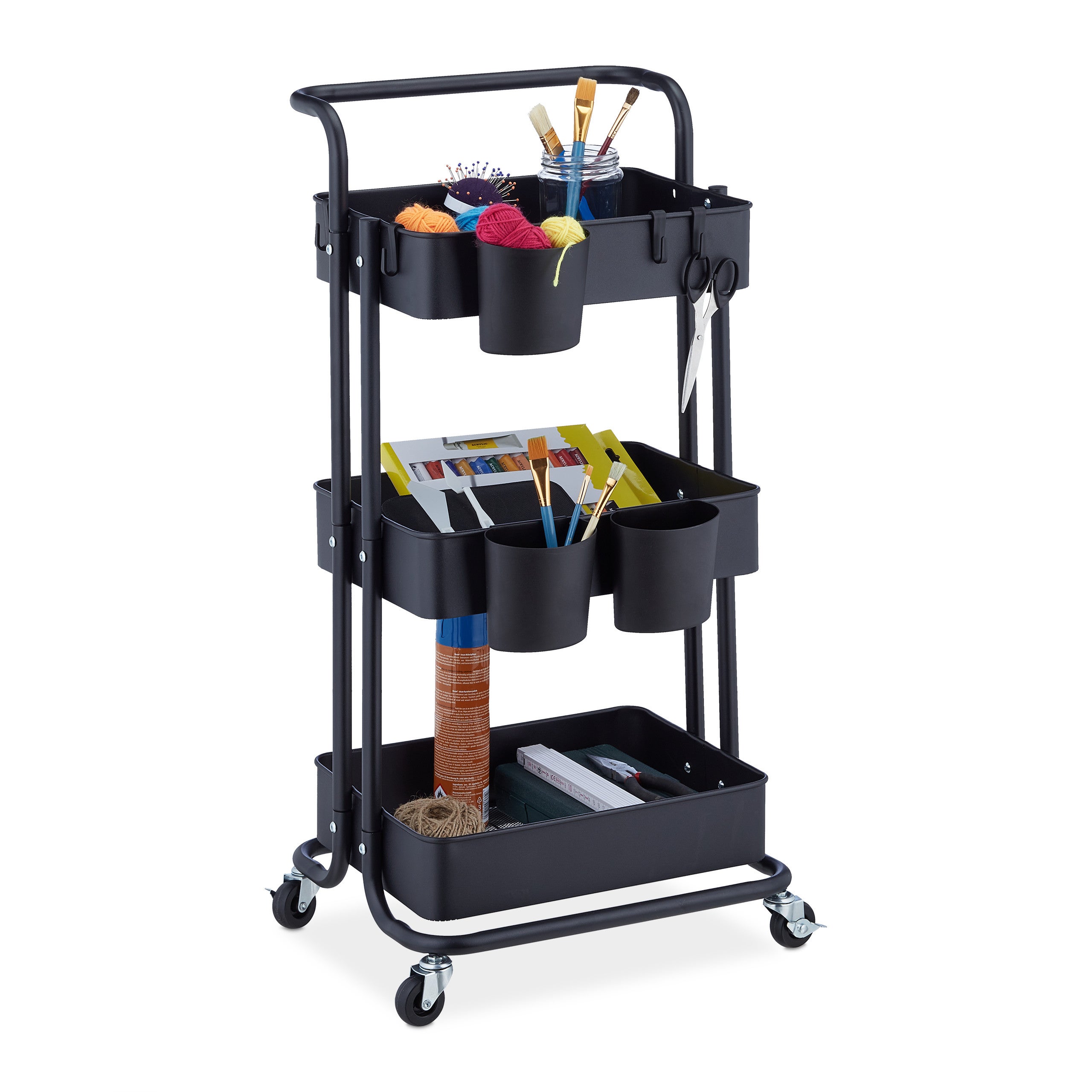 Carrello Da Cucina Multiuso Relaxdays Con Ruote - 3 Ripiani, Acciaio Bianco, H86xL38xP39 Cm