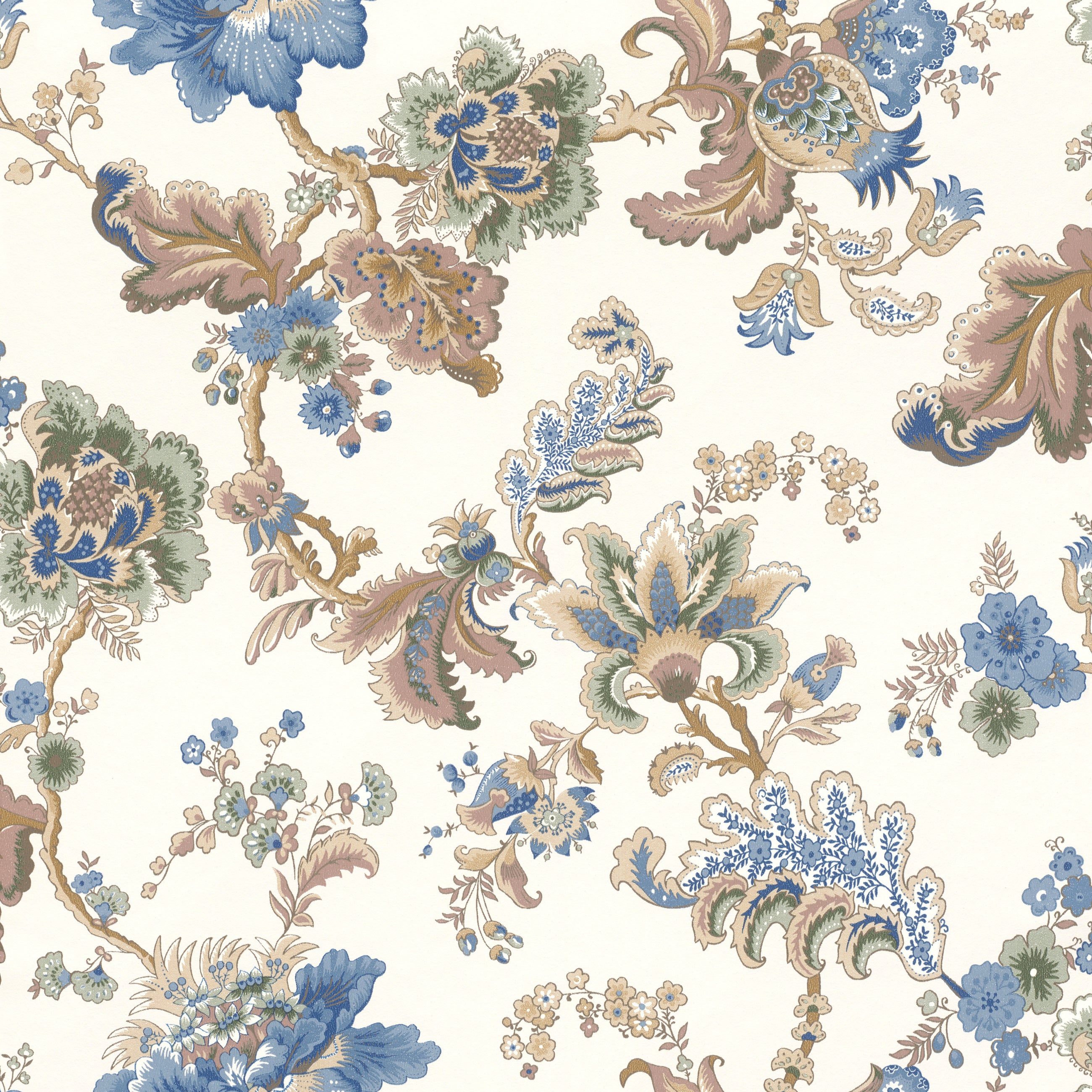 Papel pintado rasch 710540 - papel pintado de tejido-no tejido blanco con grandes flores en verde, beige y azul de la colección sophia