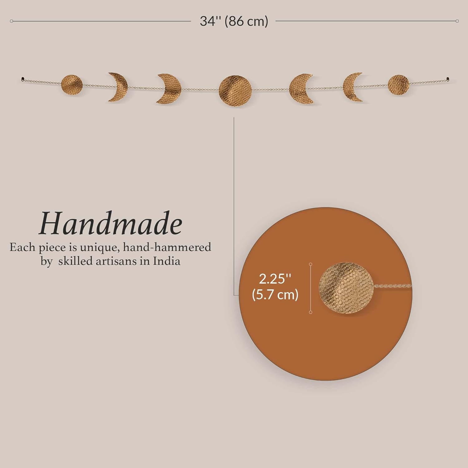 Décoration murale phase de lune, art mural doré pour chambre, bohème et astrologie,bannière murale en métal 34