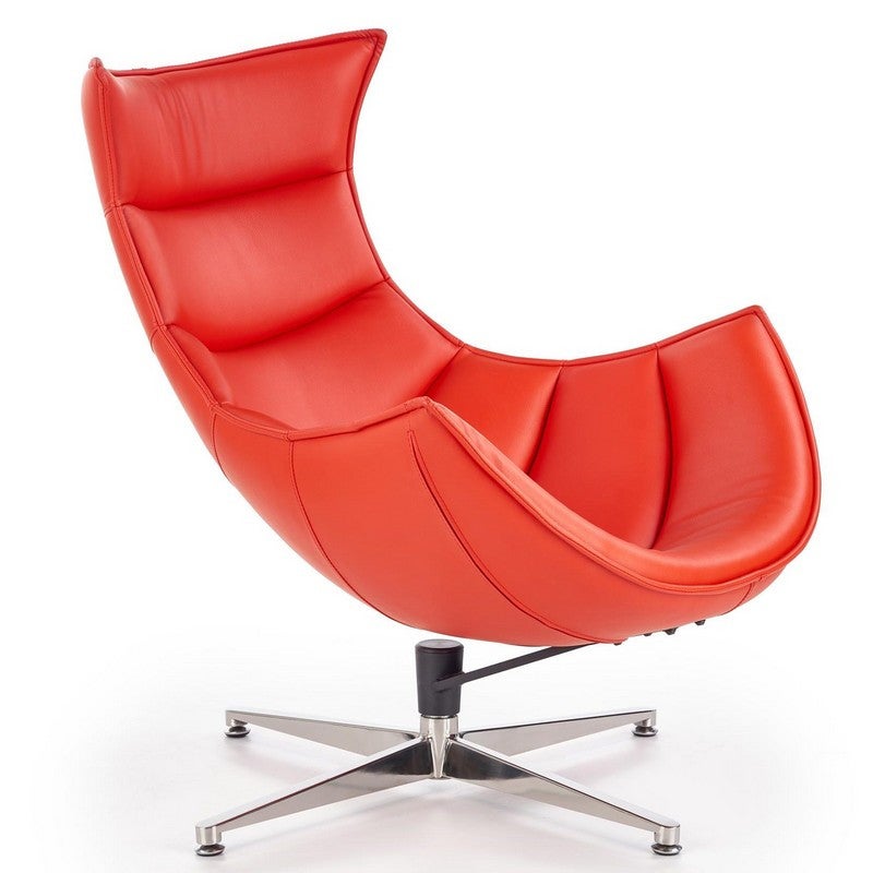 Sillón giratorio de diseño oliver rojo con base de acero inoxidable