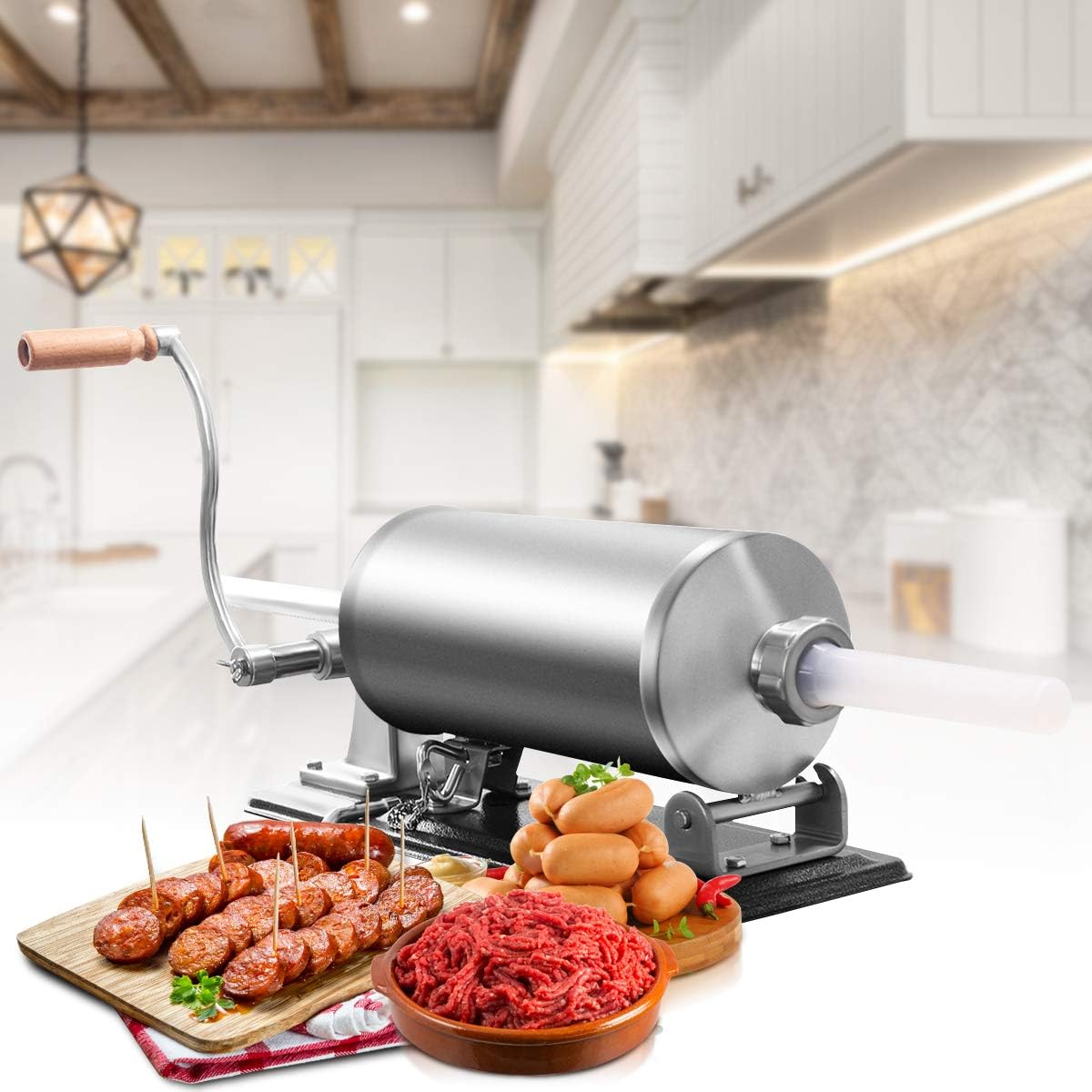 Insaccatrice Per Salsicce Manuale 4,8L - In Acciaio Inossidabile, Con 4 Tubi (11,16,20,28 Mm) E Fissaggio Al Tavolo
