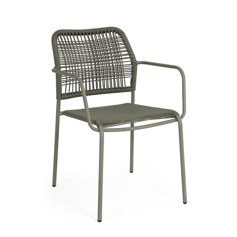 Krzesło zielone „JABLE” z podłokietnikami, ze stali impregnowanej do użytku na zewnątrz, splot z włókien syntetycznych