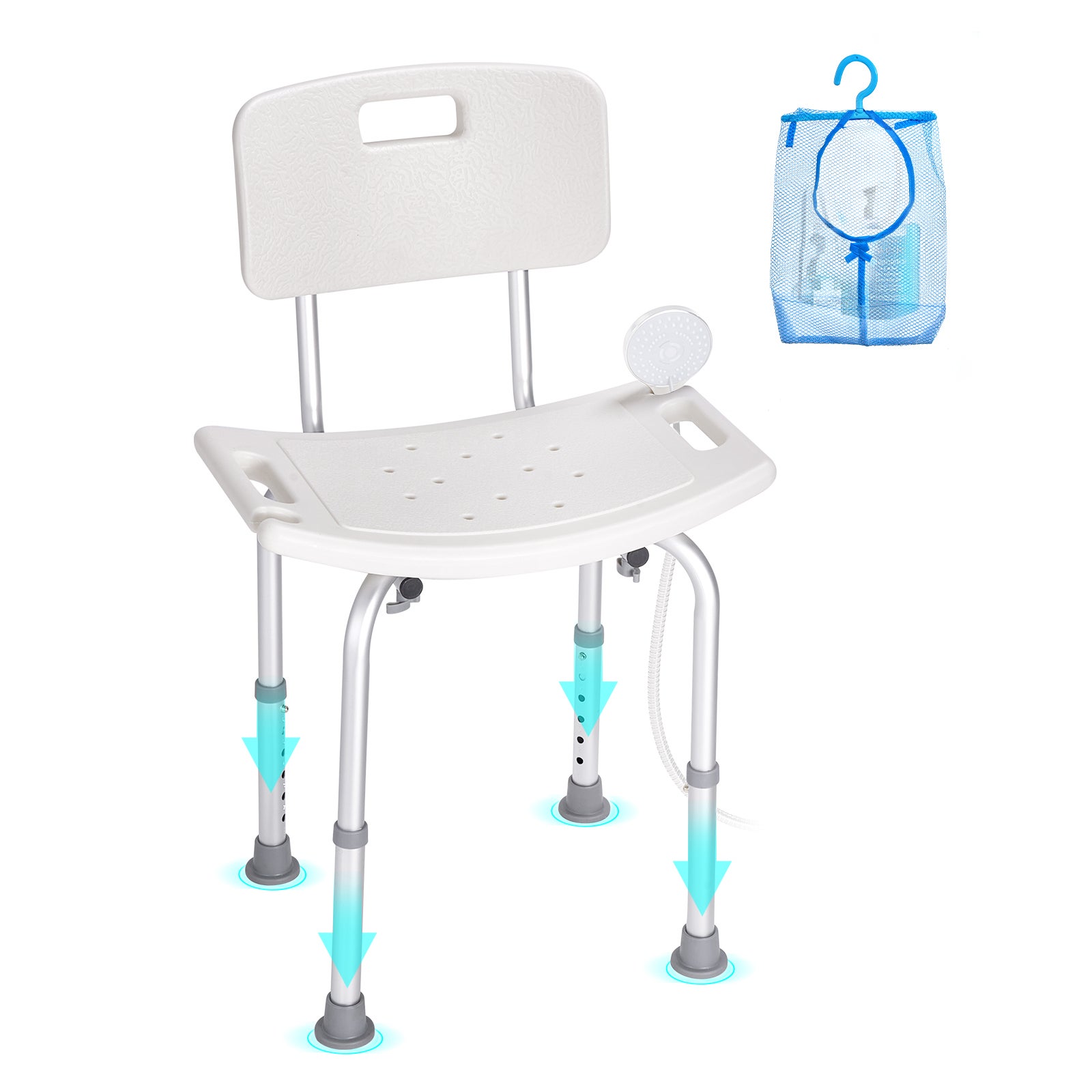 Silla de ducha con respaldo,SucceBuy asiento de ducha ajustable en altura,banco antideslizante,capacidad de 158,8 kg - 3