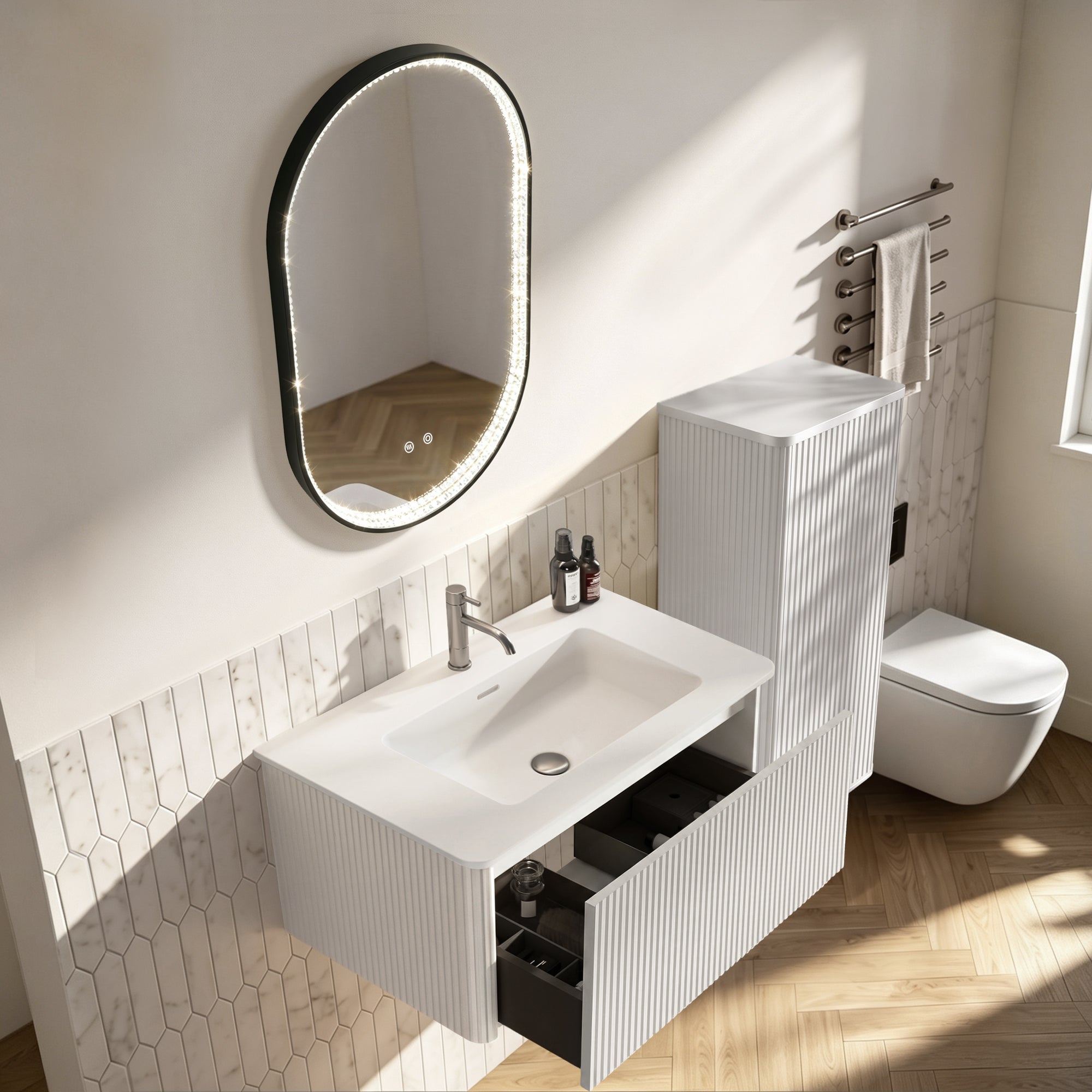 Ensemble meuble salle de bain 80 cm blanc, meuble sous vasque suspendu ...