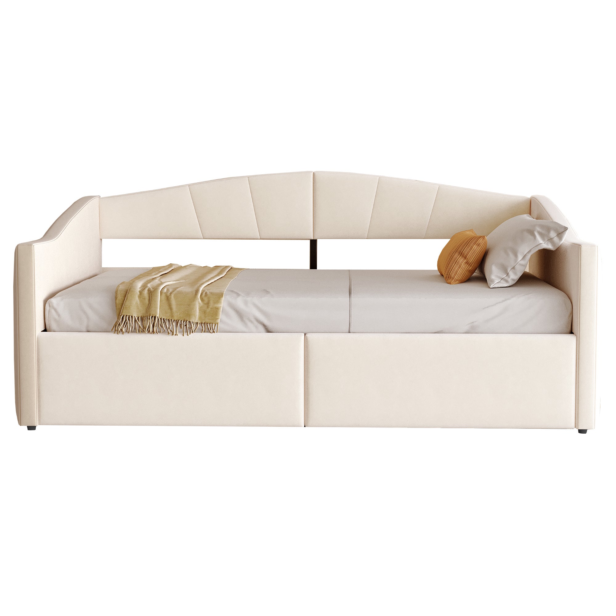 rozkładana sofa z pojemnikiem 90x200cm - stelaż lamelowy - tkanina welurowa - beżowy​ (materac nie jest wliczony w cenę) - 7