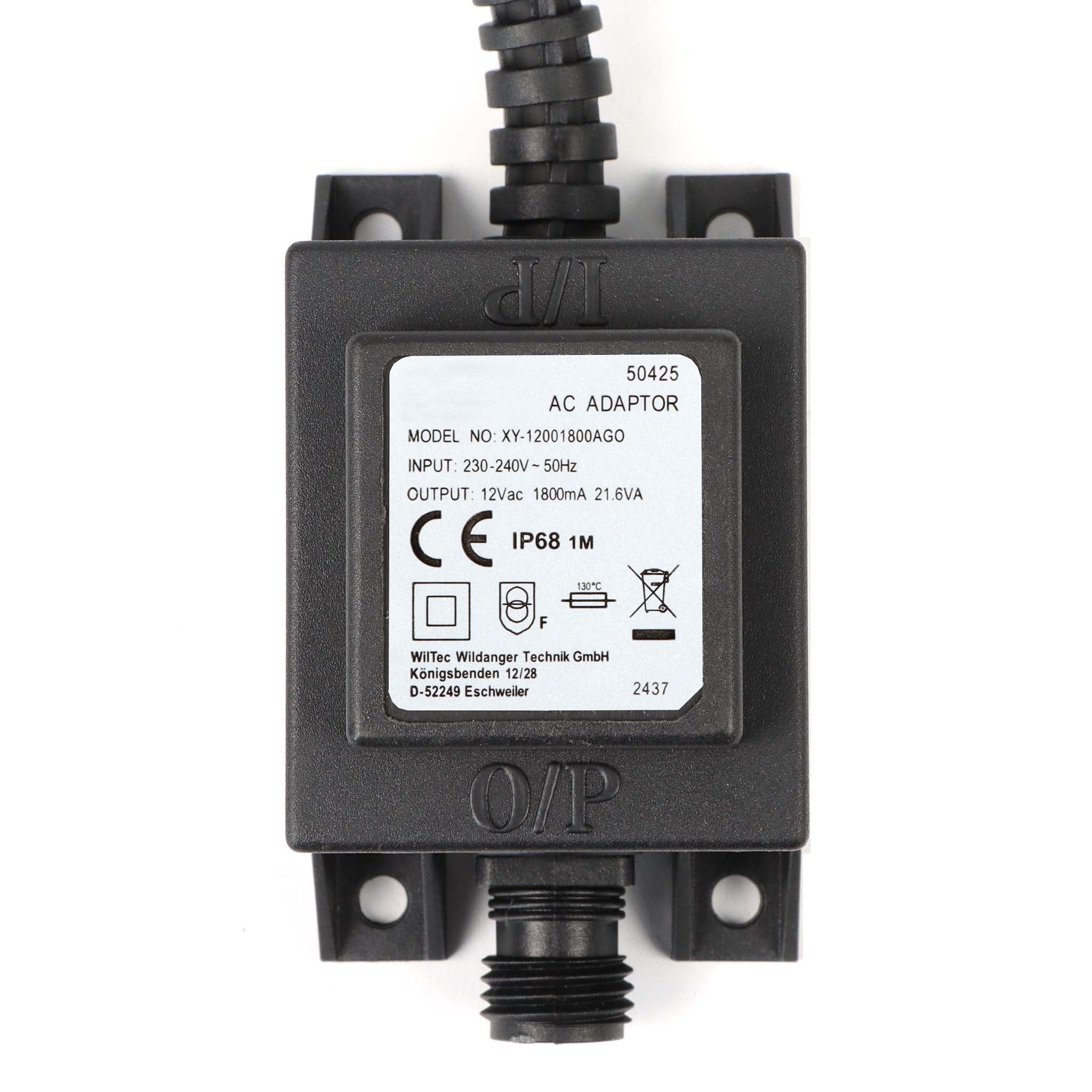 Transformateur 230 V en 12 V – 81 x 50 x 63 mm – 1800 mA 21,6 VA AC/AC – IP68 – Adapteur de Réseau Jebao avec Raccord vissé, 2 pôles –… Wiltec - 8