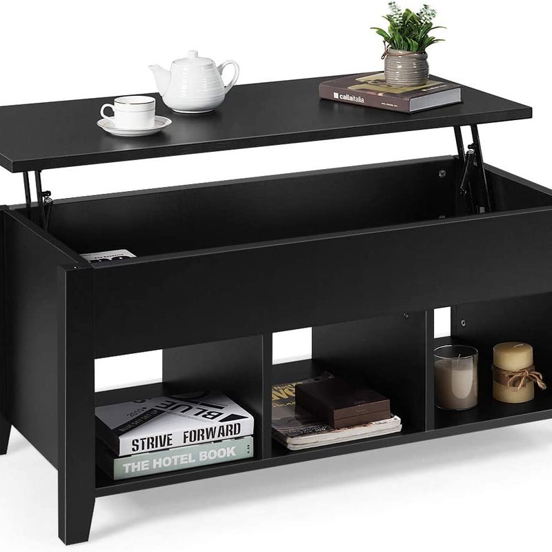 Stolik kawowy z regulacją wysokości, stolik pomocniczy z drewna, stolik kawowy do salonu, 104,5 x 49,5 x 48,5-61 cm (czarny)
