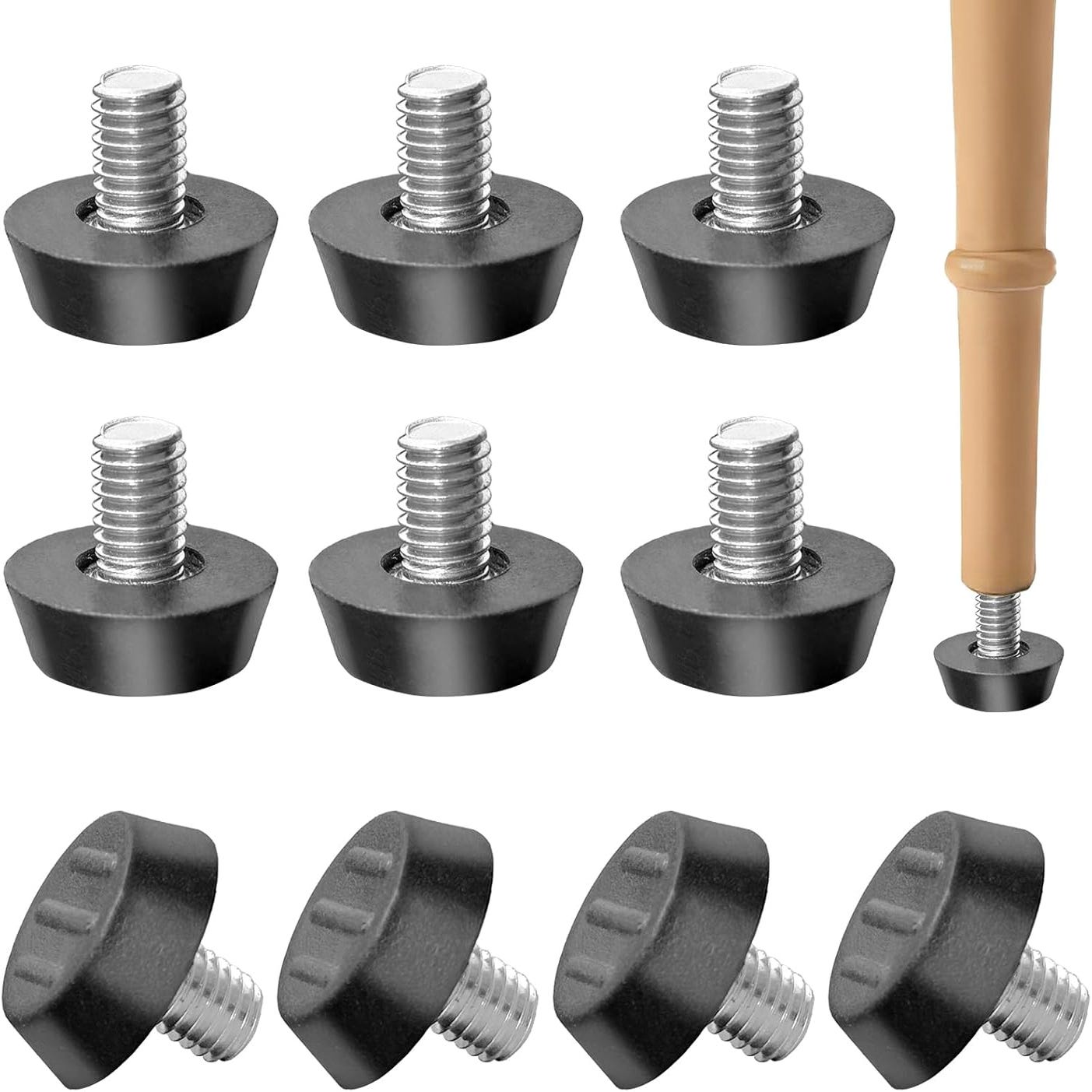 Lot De 10 Pieds De Nivellement M8 Réglables - Hauteur Variable, Base Ronde Lisse - Pour Meubles, Bureaux, Chaises (noir)
