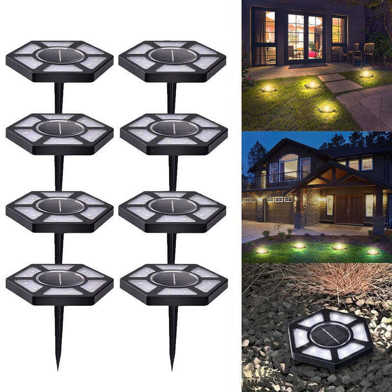 8 sztuk dekoracyjnych lamp solarnych z 12 diodami LED, automatyczne indukcyjne lampy solarne, ciepła biel