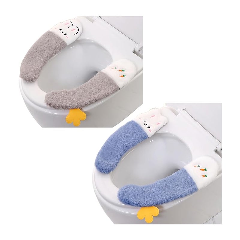 2 pary pokrowców na deskę sedesową, gruba, lepka poduszka na deskę sedesową, urocze pluszowe, zmywalne, zimowe siedzisko sedesowe, (NIEBIESKIE)