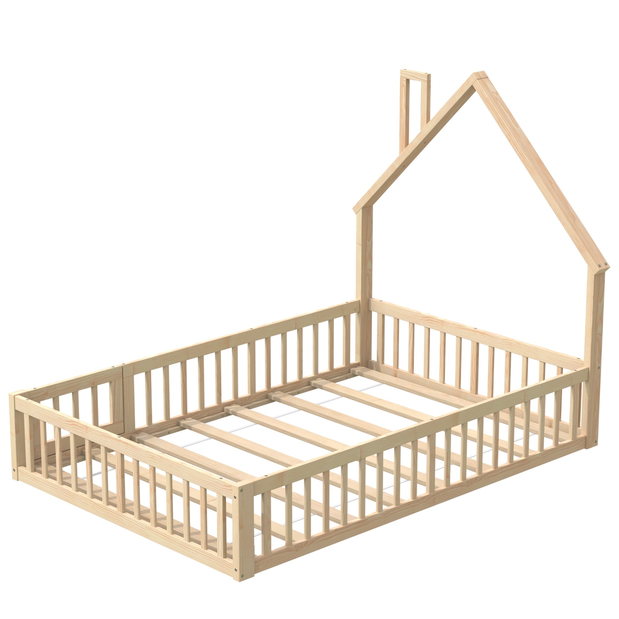 Lit de Sol 140 x 190 cm avec porte ouvrable, Montessori lit cabane avec sommier à lattes, lit enfants en bois de Pin et MDF, naturel (sans Matelas) - 5