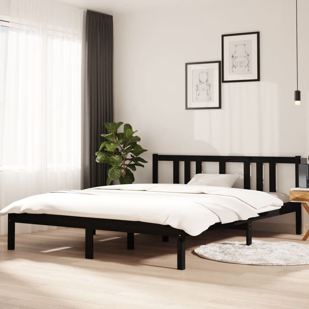 Łóżko Drewniane Czarne Rama Łóżka Ze Stelażem Drewniana Łóżko Do Sypialni Pokoju 150x200 cm