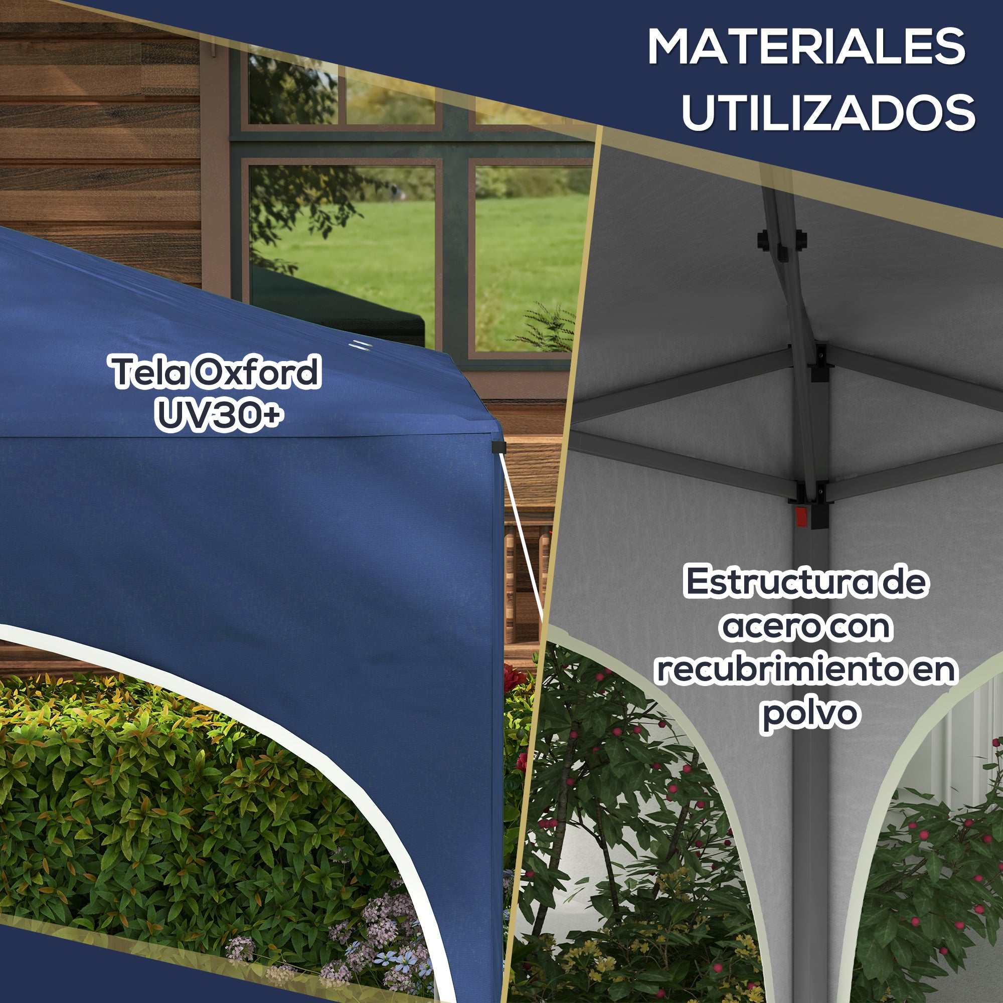 Carpa Plegable Outsunny Tela Oxford, Acero Azul 295x295x255 cm - 7