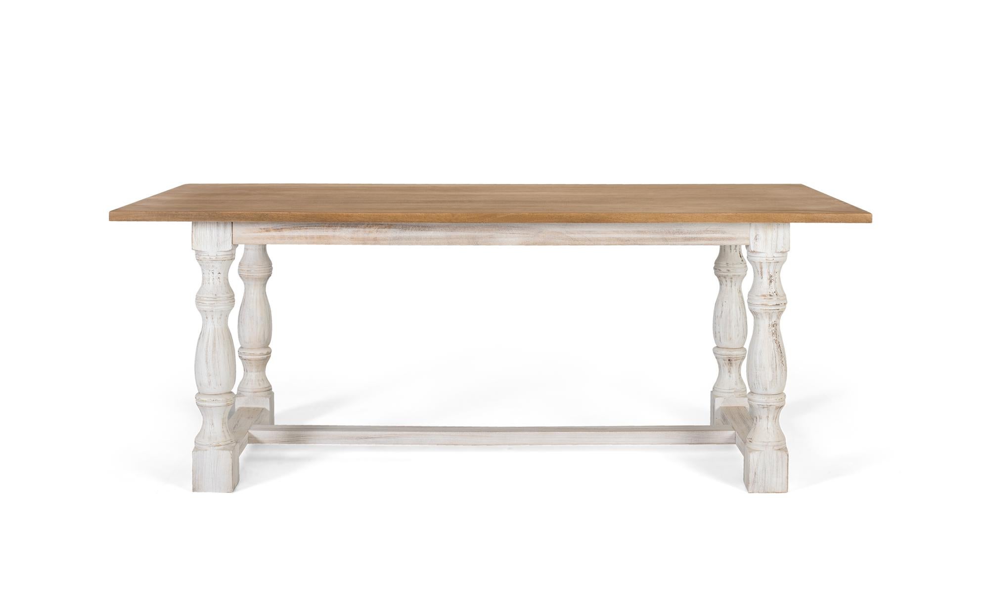 Stół z uchwytem prostokątnym i toczonymi nogami w kolorze białym 200 cm