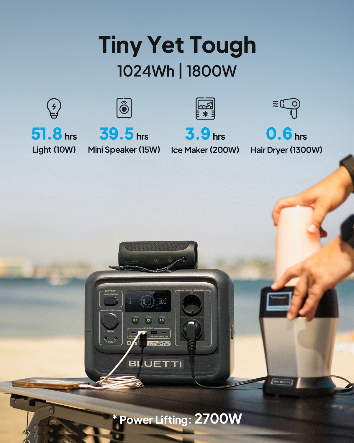 BLUETTI Elite 100 V2 Générateur Électrique Solaire LFP 1024Wh / 1800W avec 2 Sorties CA, pour Camping, Voyage & Panne de Courant (2025 Nouveau) - 2